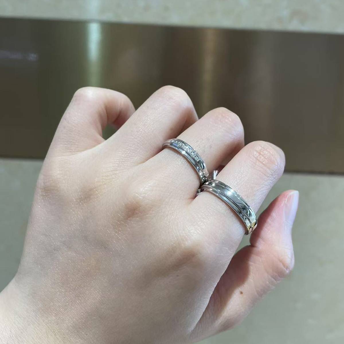 S925 Silver Plated Platinum Couple's Ring Customized Selection, Accessory Stone Moissanite Diamond 0.1ct